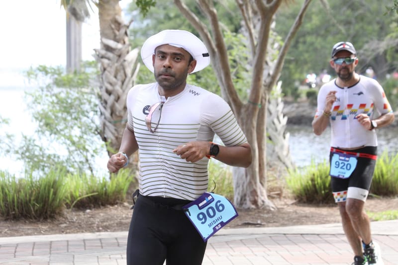 Mishu Biswas running the marathon at IRONMAN Jacksonville 2026